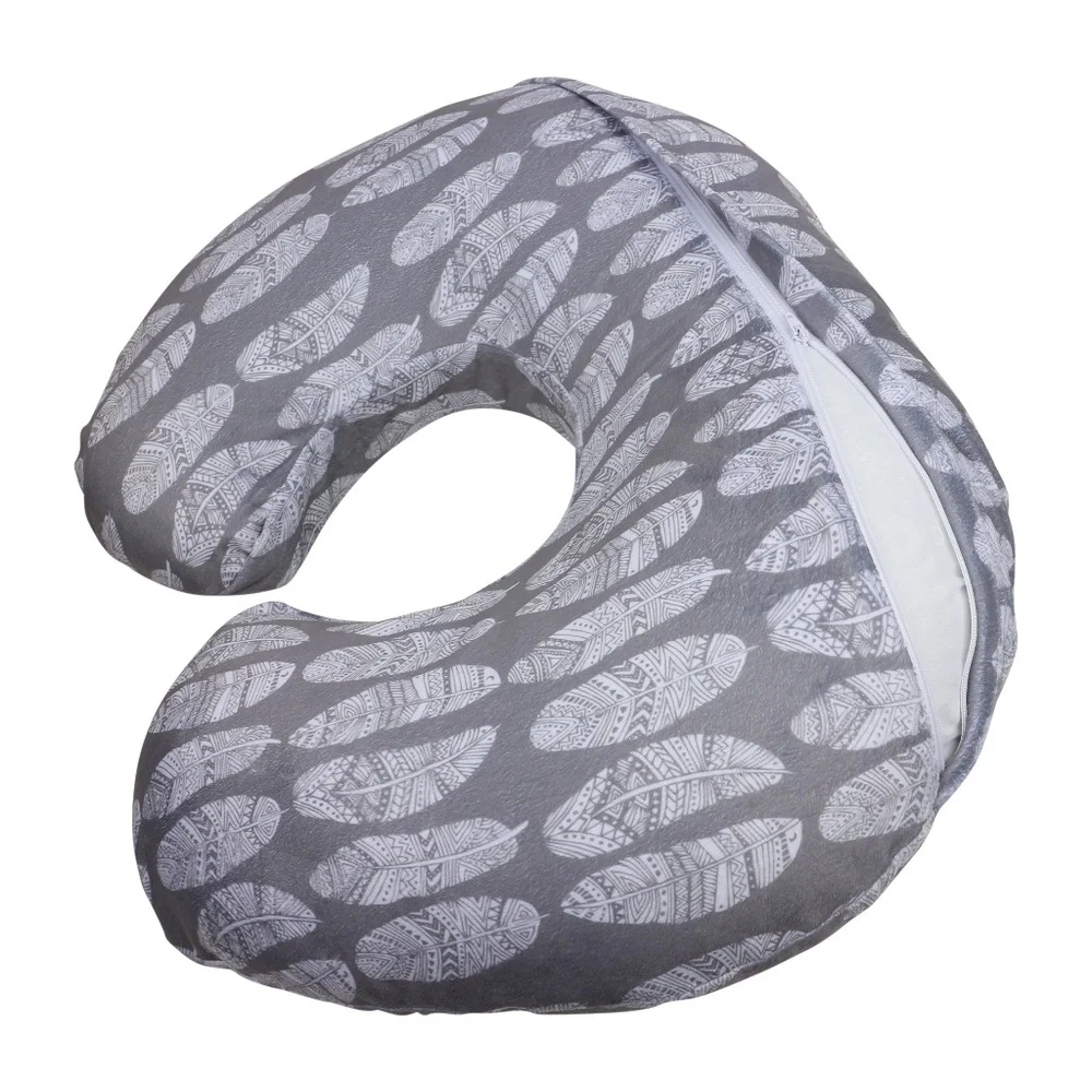 Minky Nursing Pillow Slipcover Gray Feathers Baby